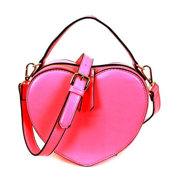 Barbie Pink Heart Shape Womens Vegan Leather Small Handle Satchel Crossbody - Picture 3 of 6